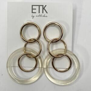 Ettika Fashion Jewelry Gold Clear Circle Hoop Dangle Pierced Earring GTE1021 NWT